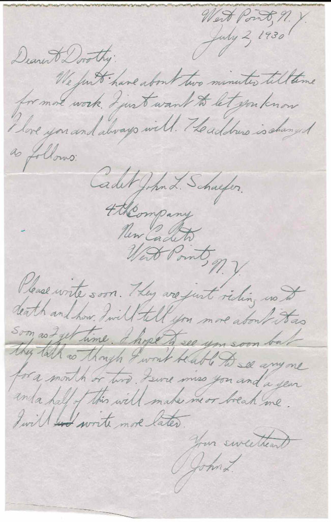 The first letter in the series from John L. Schaefer at West Point